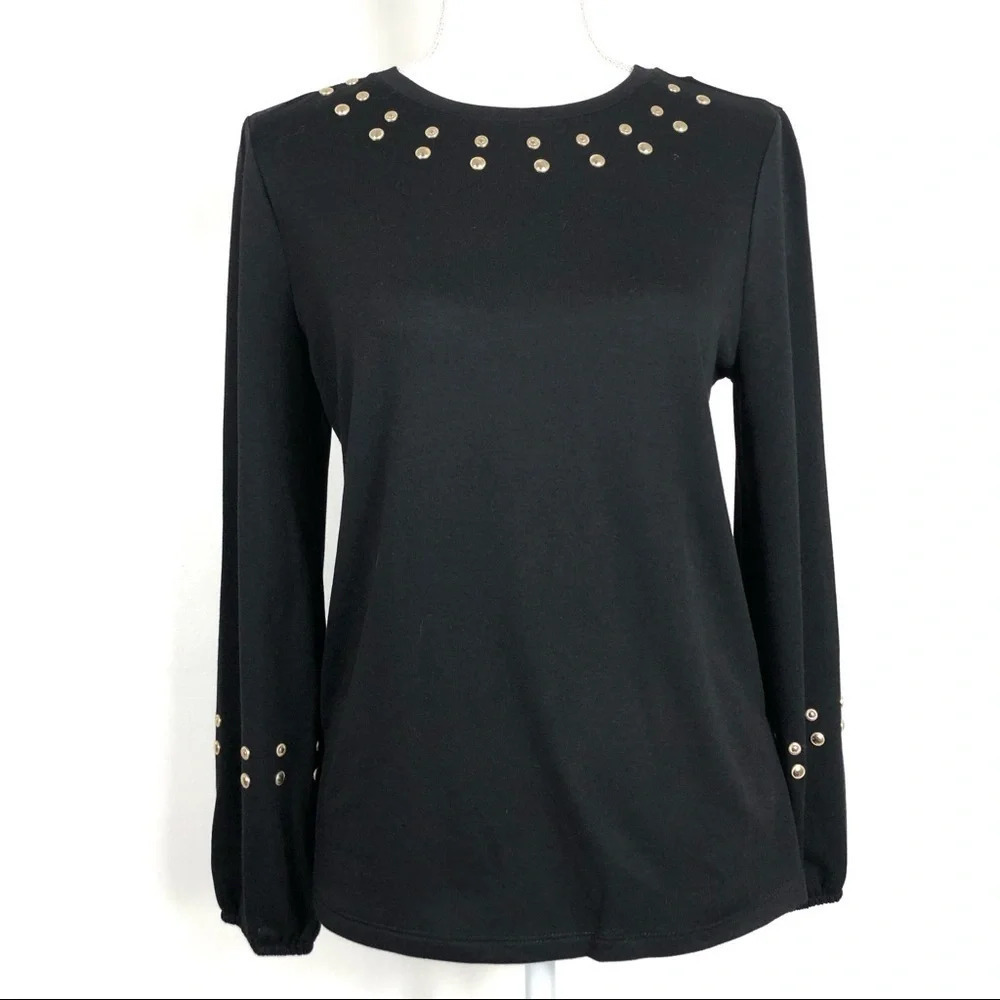 Michael Kors | Black & Gold Grommet Scoop Neck Top